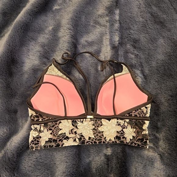 Velvet feel black and silver lightly padded PINK Victorias secret bralette sz M! - Picture 2 of 6